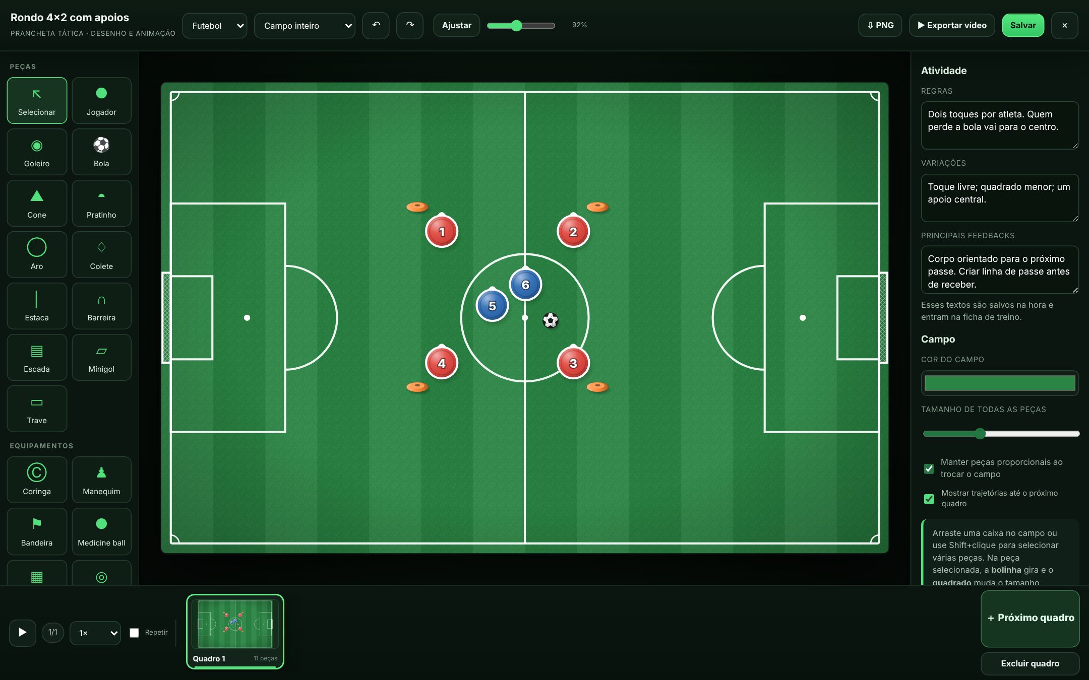 Prancheta tática do app Da Prancheta ao Campo Clubes
